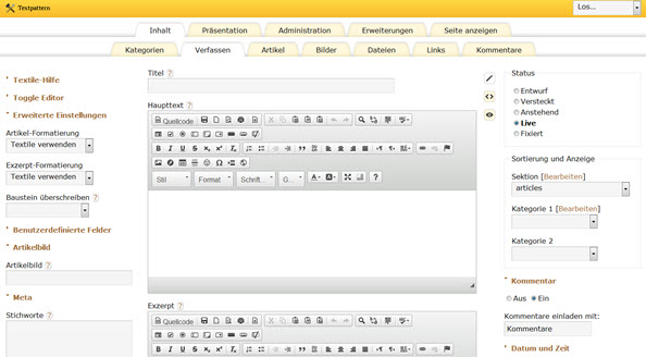 textpattern-backend textpattern-backend Textpattern Backend Textpattern Vorstellung des CMS Textpattern textpattern backend