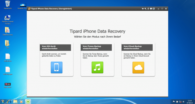 Die Auswahlmöglichkeiten für die Wiederherstellung von Tipard iPhone Data Recovery iPhone Data Recovery Tipard iPhone Data Recovery &#8211; nicht vielmehr, als ein Synchronisationstool Parallels Picture 1 680x364