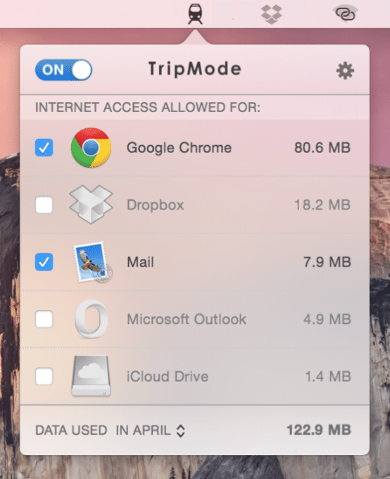 Tripmode Bedienzentrum tripmode Tripmode für den Mac: weniger Datenverbrauch über einen Hotspot Screenshot 02 TripMode Zoom 554x680